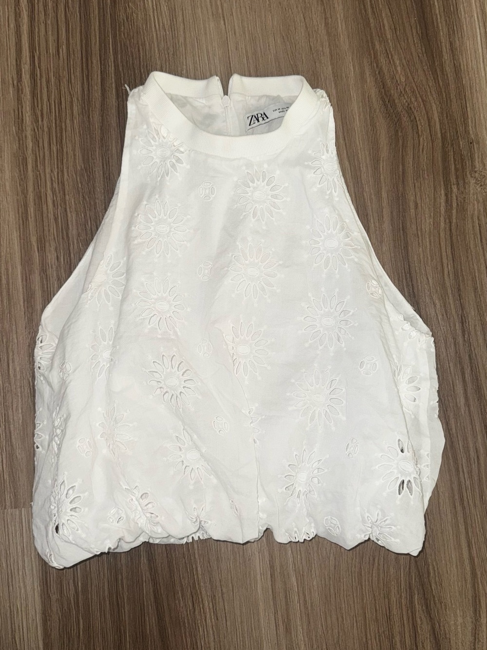 ZARA White Embroidered Tank Top